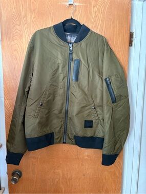 RARE! COACH Olive Green Bomber Jacket with Black Trim L